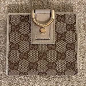 Gucci D-Ring Compact Beige and Brown Monogram Wallet
